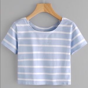Blue and white striped crop top